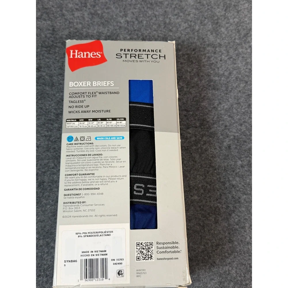 Hanes Boxer Briefs Mens Small Blue Black New Performance Stretch 6 Pack